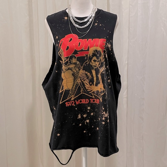 Vintage Tops - Vintage inspired David Bowie DIY bleach tie dye band tank top size XL